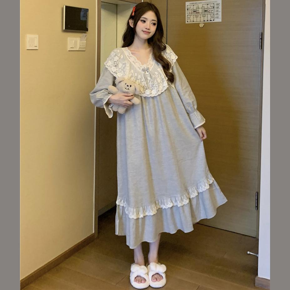 韩国ins甜美棉麻睡裙套装