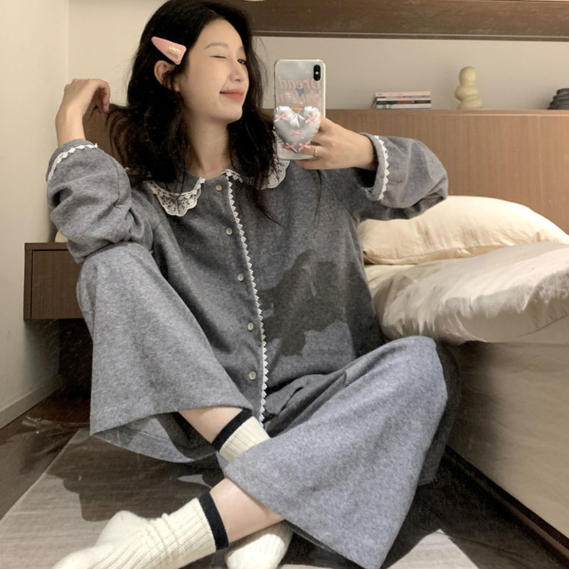 100%纯棉睡衣女春秋季长袖韩版全棉家居服套装ins学生夏月子服冬