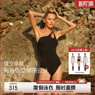 atlanticbeach2024新款 度假泳衣女简约高级单肩性感显瘦连体泳装