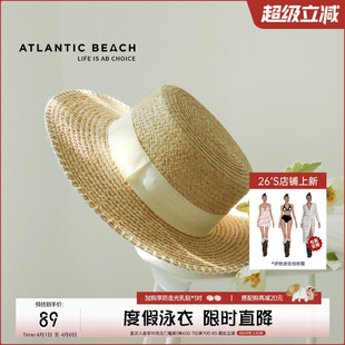atlanticbeach平顶草帽女遮阳防晒海边度假沙滩帽子平沿草编织帽
