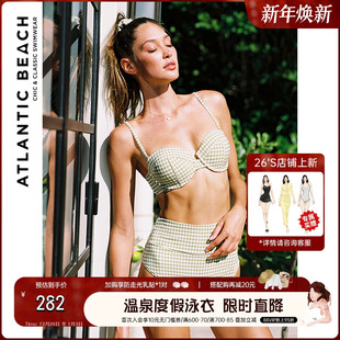 显瘦新款 泳装 格子比基尼 复古泳衣女温泉分体式 atlanticbeach法式