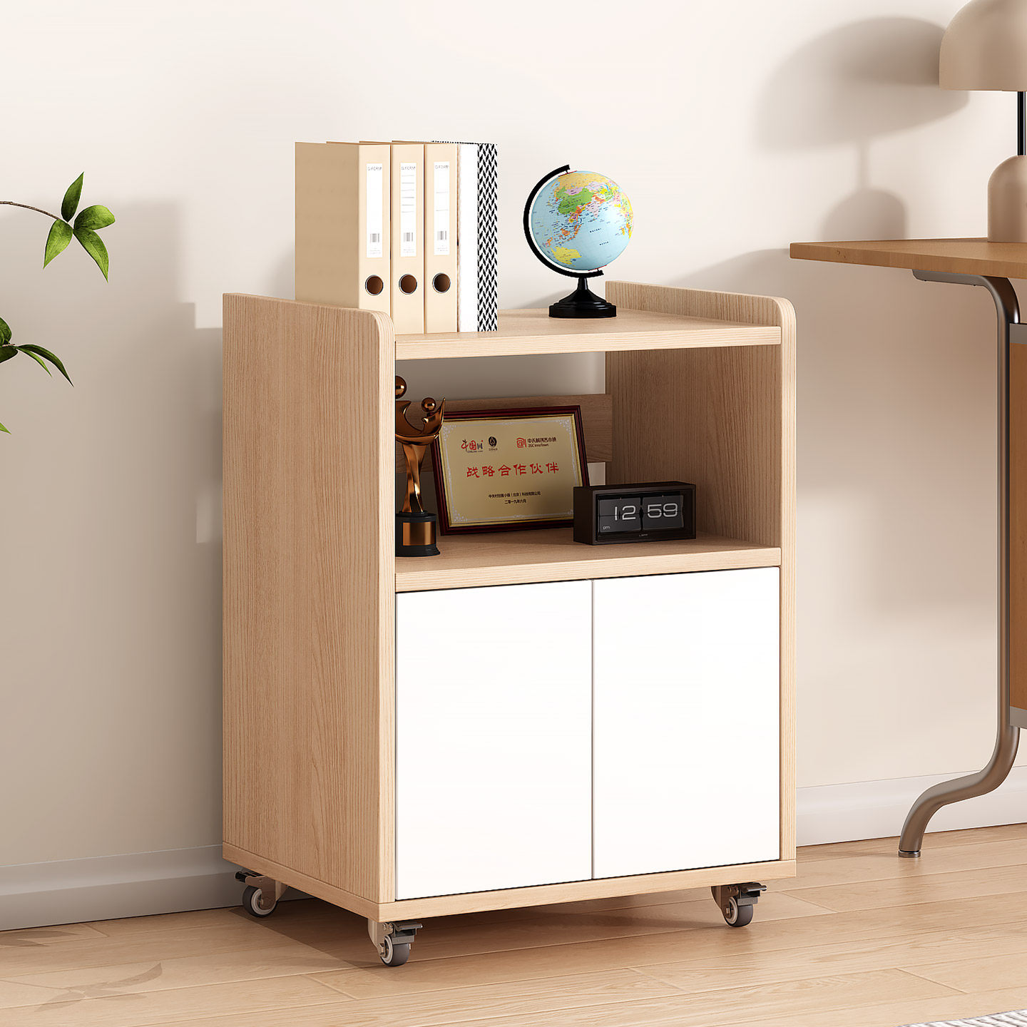 收纳架文件专用桌边置物架复古风防潮环保板材无异味可移动置物柜