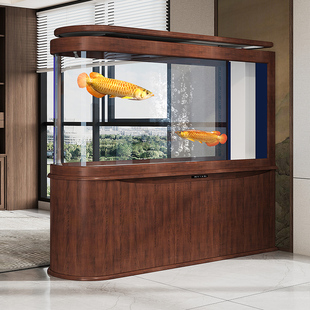 中古风子弹头鱼缸大型免换水自循环高柜办公2025款 高端龙鱼落地缸