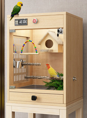鸟笼鹦鹉笼子实木保温箱恒温鸟房金丝雀专用豪华木屋别墅宠物柜笼