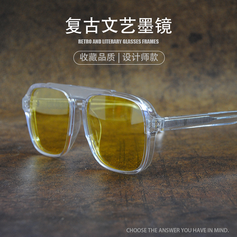 TR大框飞行员墨镜偏光透明架夜视黄镜片大方太阳镜可配近视镜墨镜