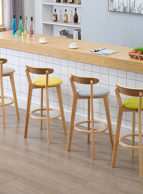 吧台椅实木高脚凳家用靠背吧凳现代简约酒吧椅子前台凳子北欧吧椅