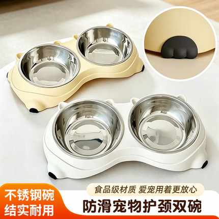 宠物碗防滑碗不锈钢防打翻漏食猫咪双碗宠物喝水碗狗狗饭碗猫饭盆