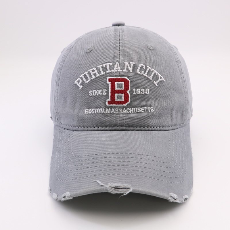 日韩系字母刺绣烂边做旧休闲复古时尚百搭软顶款鸭舌帽棒球帽新款