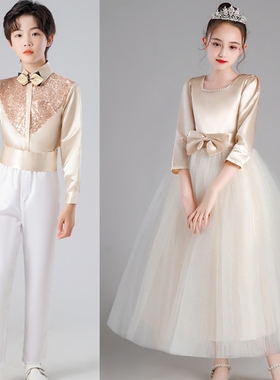 儿童合唱服演讲比赛爱国诗歌朗诵表演服中小学生大合唱团礼服香槟