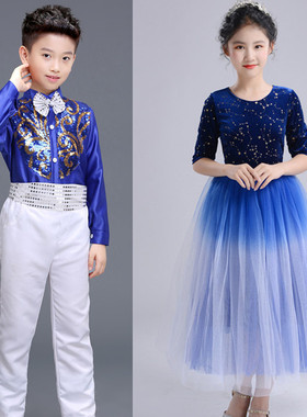 六一儿童合唱服男女童表演服蓬蓬裙中小学生诗歌朗诵服礼服长裙款