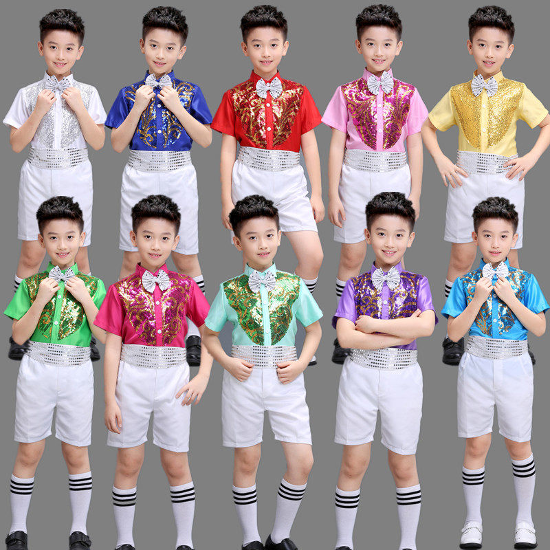 男童礼服套装儿童演出服中小学生主持人大合唱表演服装红黄绿紫蓝
