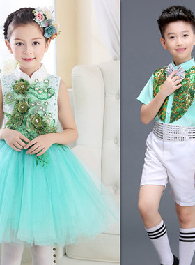 女童古筝演出服儿童公主蓬蓬裙表演服中国风礼服学生合唱服舞蹈裙