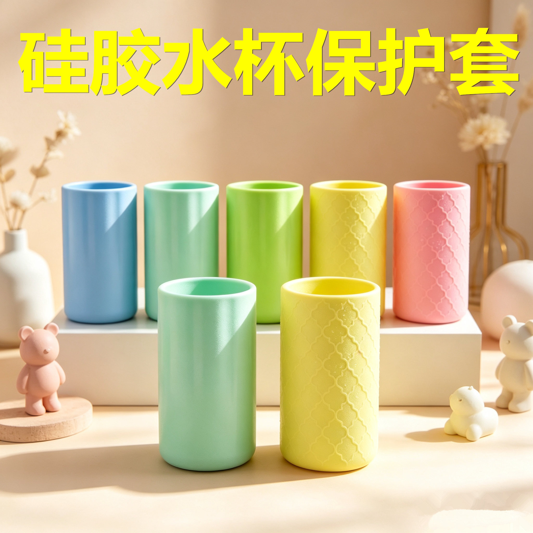全包水杯套保温杯防摔保护套大号加长硅胶杯套直筒玻璃水杯套隔热