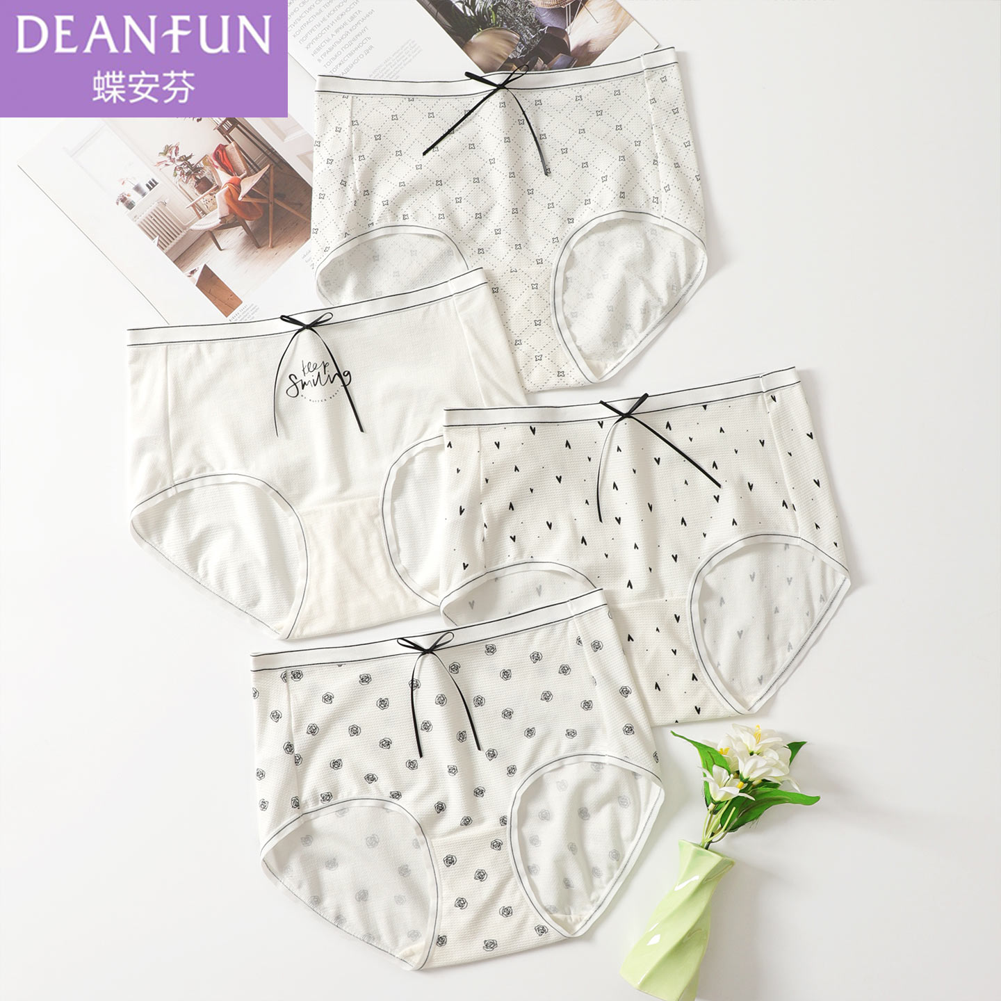 蝶安芬女士内裤中腰平角100%纯棉
