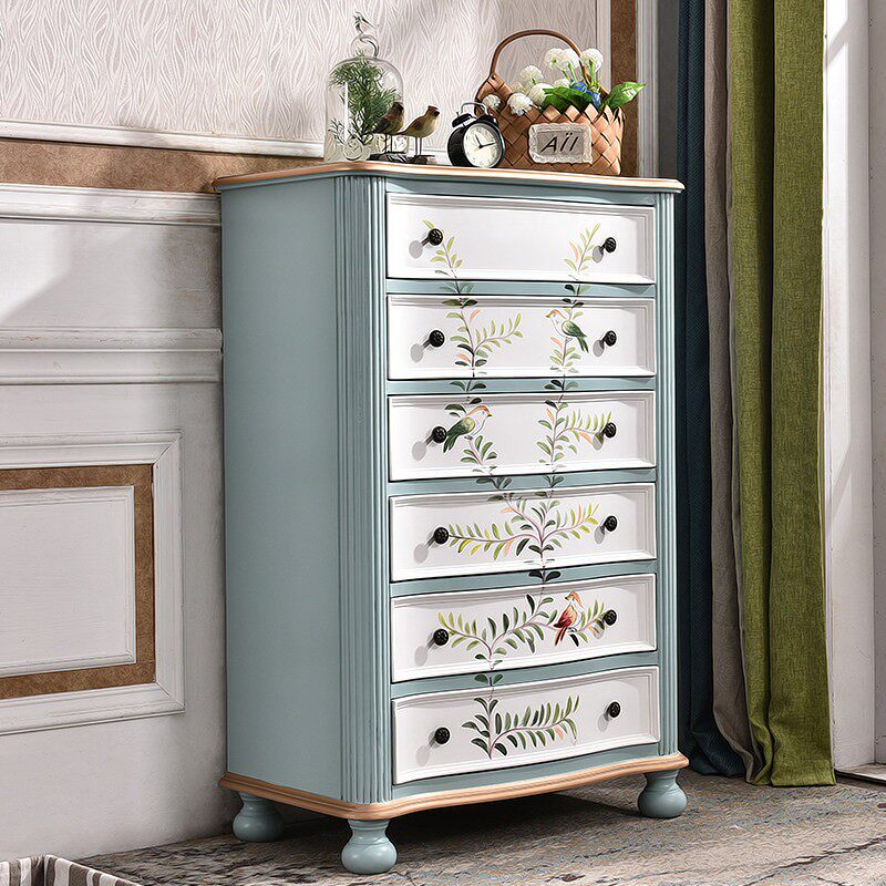 彩绘美式复古六斗柜实木抽屉柜子客厅储物柜卧室收纳置物柜田园风