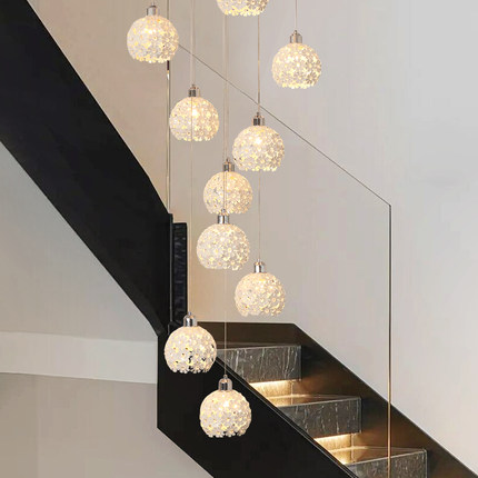 旋转楼梯长吊灯美式简约别墅复式楼挑高小loft公寓中空客厅灯挑空