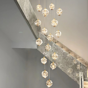 2025新款 楼楼梯间长吊灯挑空loft公寓中空客厅灯轻奢水晶 别墅复式
