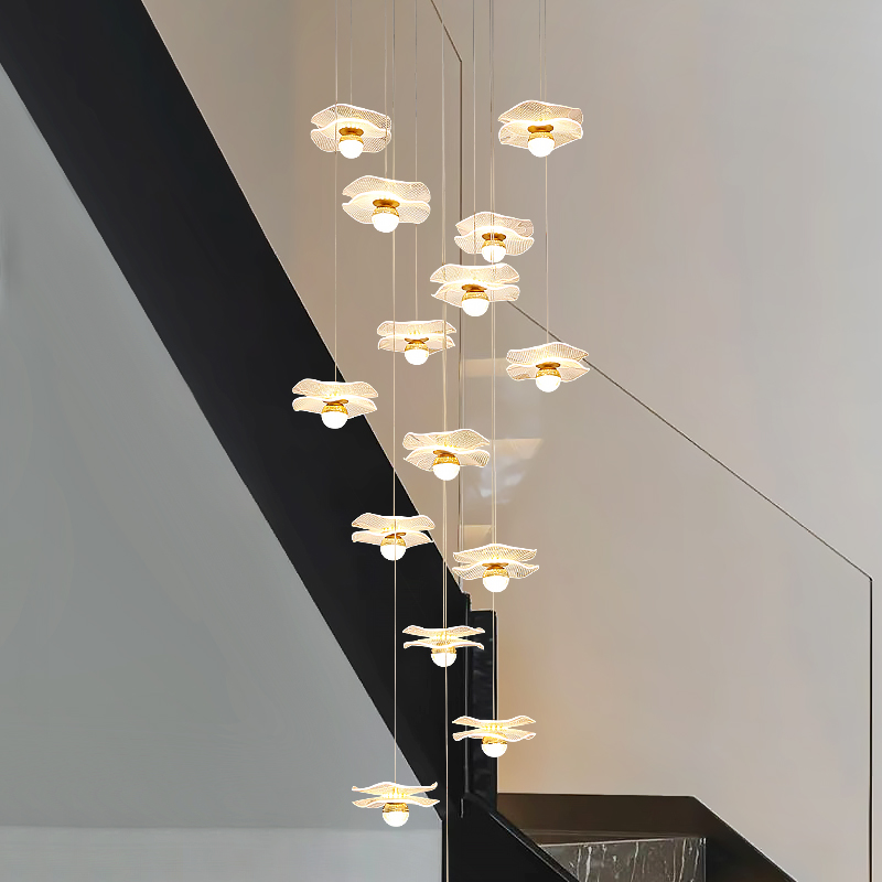 轻奢别墅复式楼荷叶楼梯吊灯