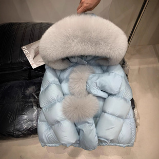 江西共青城羽绒网红同款羽绒服女短款2025新款加厚保暖狐狸毛90白