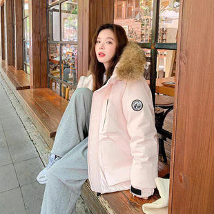 江西共青城羽绒短款工装羽绒服女2025新款冬季小个子大毛领情侣