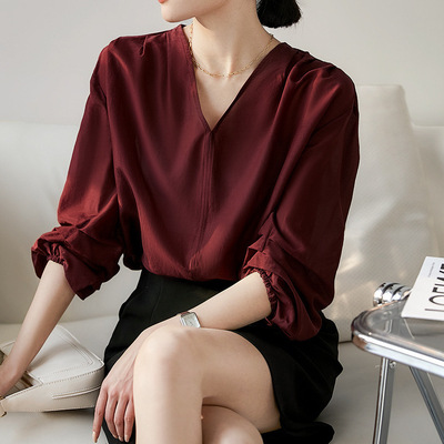 桐乡法丽服饰超舒适真丝衬衫 桑蚕丝+棉 V领套衫廓形上衣衬衣