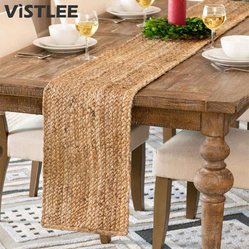 vistlee法式复古手编黄麻桌旗