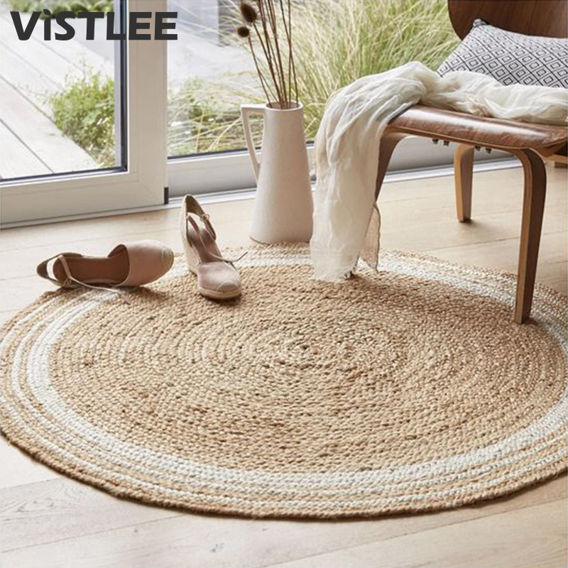 進口天然黃麻環保手編無膠地毯