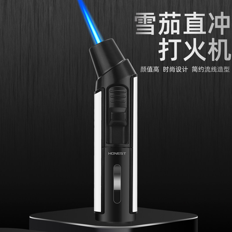 百诚高档雪茄专用喷枪防风斜头蓝焰直冲时尚轻巧便携式雪茄打火机