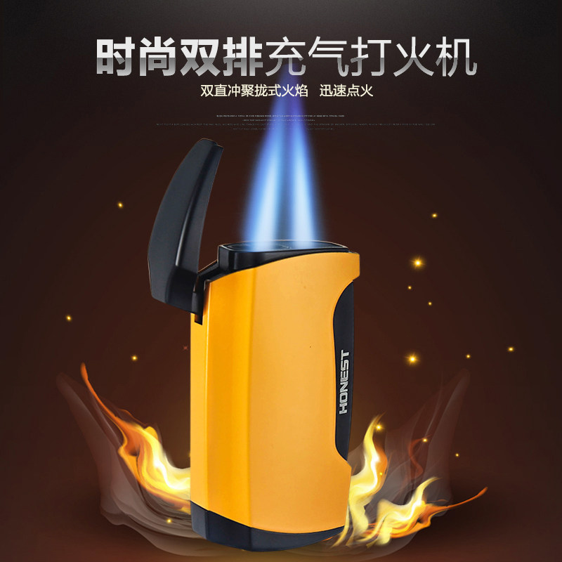 百诚正品双直冲防风打火机 充气男士个性创意便携雪茄烟具打火机