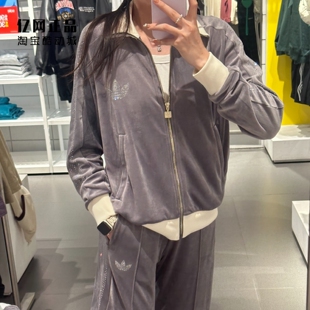 运动休闲丝绒上衣夹克外套 Adidas 复古时尚 女款 JY0214 三叶草