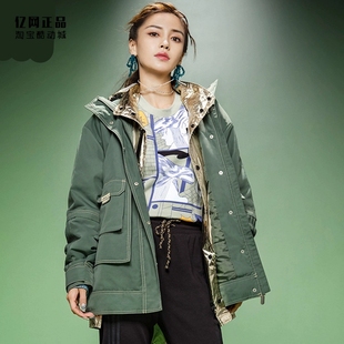 阿迪达斯 三叶草 女款运动休闲时尚百搭保暖连帽棉服夹克 GN9079