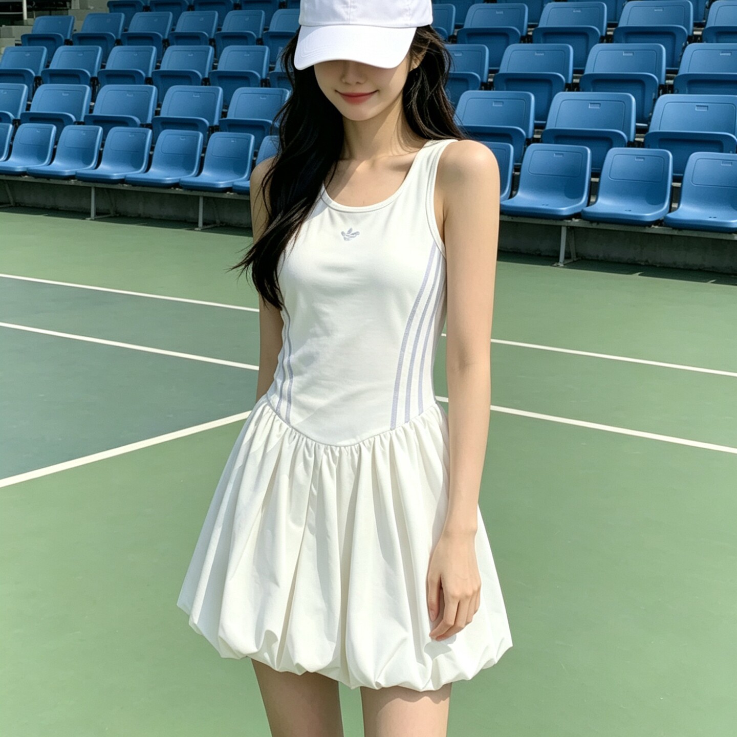 阿迪达斯 三叶草 女款夏季运动休闲时尚透气连衣裙蓬蓬裙 KE5075