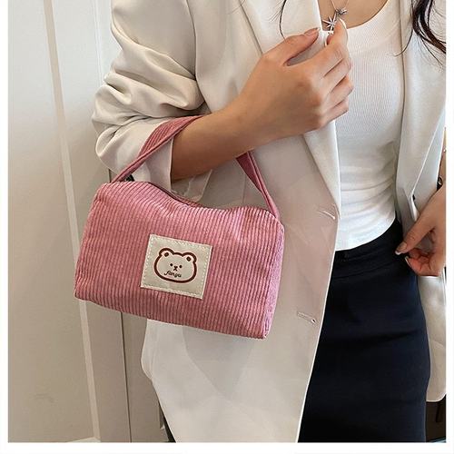 灯芯绒手提化妆包新款女学生韩版外出手拎包女大容量化妆品收纳包