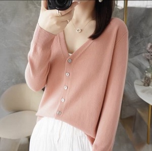 J极简风开衫V领套头圆领针织衫女绿色长袖套头打底衫宽松毛衣