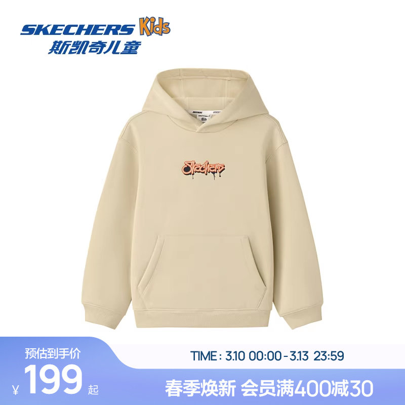 Skechers斯凯奇儿童针织连帽套头卫衣中性风街头潮流百搭童装上衣