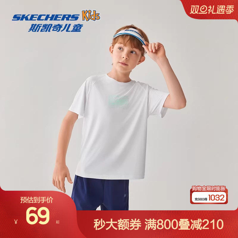 Skechers斯凯奇儿童时尚短袖男女童舒适夏季新款针织运动T恤