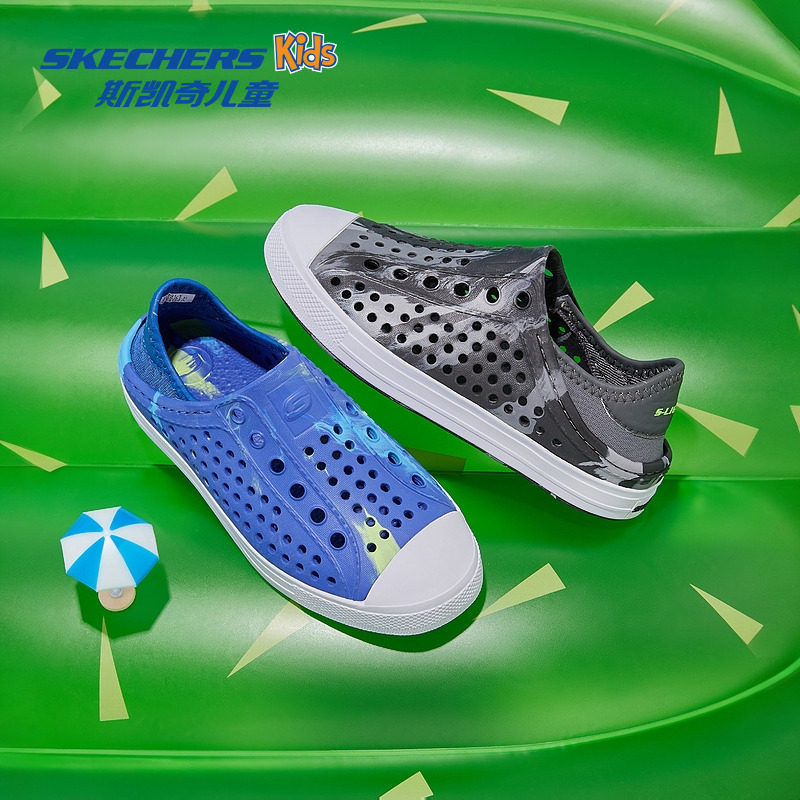 Skechers儿童洞洞鞋夏季透气一鞋两穿沙滩凉鞋轻质舒适底防滑