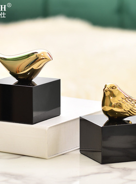 现代简约轻奢全铜小鸟摆件创意家居样板房客厅书房书柜摆设H1008