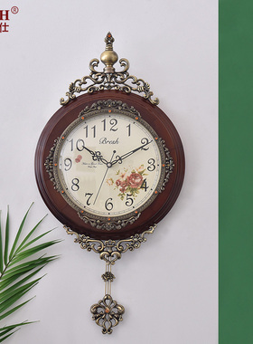 时尚实木静音挂钟 创意个性现代简约钟表 欧美式潮流家用时钟