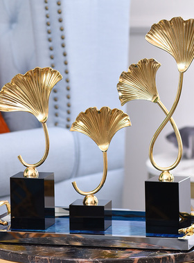 美式轻奢全铜银杏叶创意摆件样板间家居饰品电视柜书房家居送礼