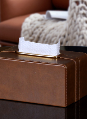 轻奢皮质纸巾盒摆件北欧复古家用客厅餐厅茶几抽纸装饰品摆设创意