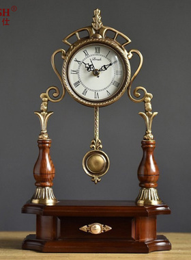 欧式轻奢实木配铜座钟 创意铜坐钟 客厅家居潮流时尚简约钟表