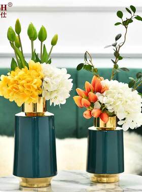 轻奢装饰简约摆件客厅电视柜花瓶储物罐陶瓷家居饰品H1074墨绿