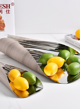 轻奢简约现代极简风格不锈钢高品质木纹果盘干果碟家居装饰样板间