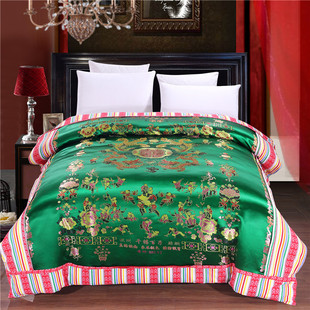老式红绿绸缎结婚被套龙凤百子图被罩全棉被里子软缎子陪嫁被面套