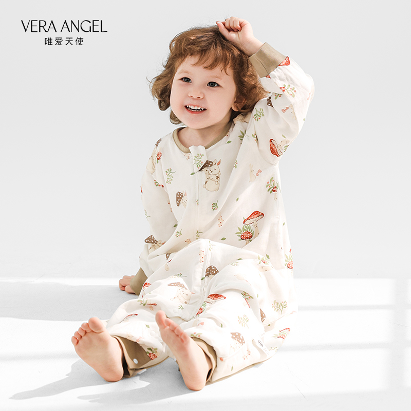 唯爱天使婴儿睡袋春秋款宝宝薄款竹棉纱布儿童分腿防踢被四季通用