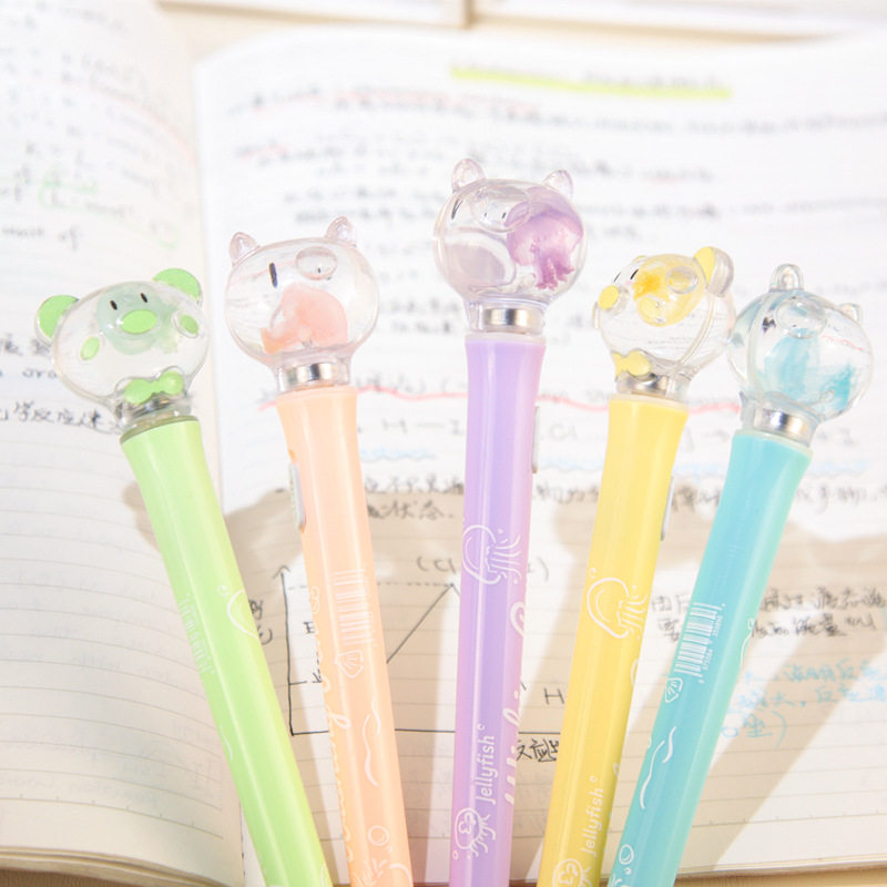 小众发光水母许愿笔水母标本创意带灯中性笔可爱小猪小熊学生文具