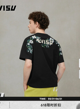 EVISU福神  男士时尚潮流花卉大M印花短袖T恤2ESHTM5TS1222LFCT