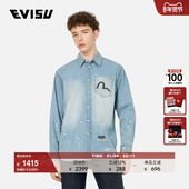 牛仔衬衫 EVISU福神男士 海鸥图案潮流休闲百搭时尚
