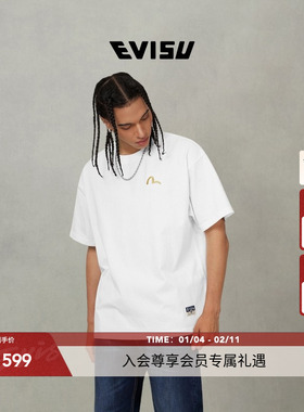 EVISU福神2025秋男女同款海鸥刺绣短袖T恤2EAHTM5TS1183RXCT